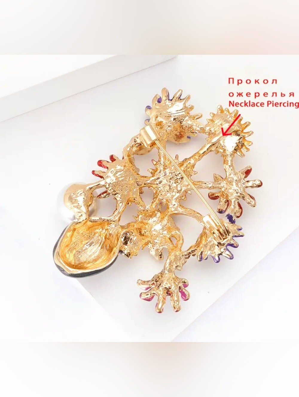 Multicolor Floral Bouquet Brooch with Pearl Accent - Women Jewelry - Picture 5 of 5